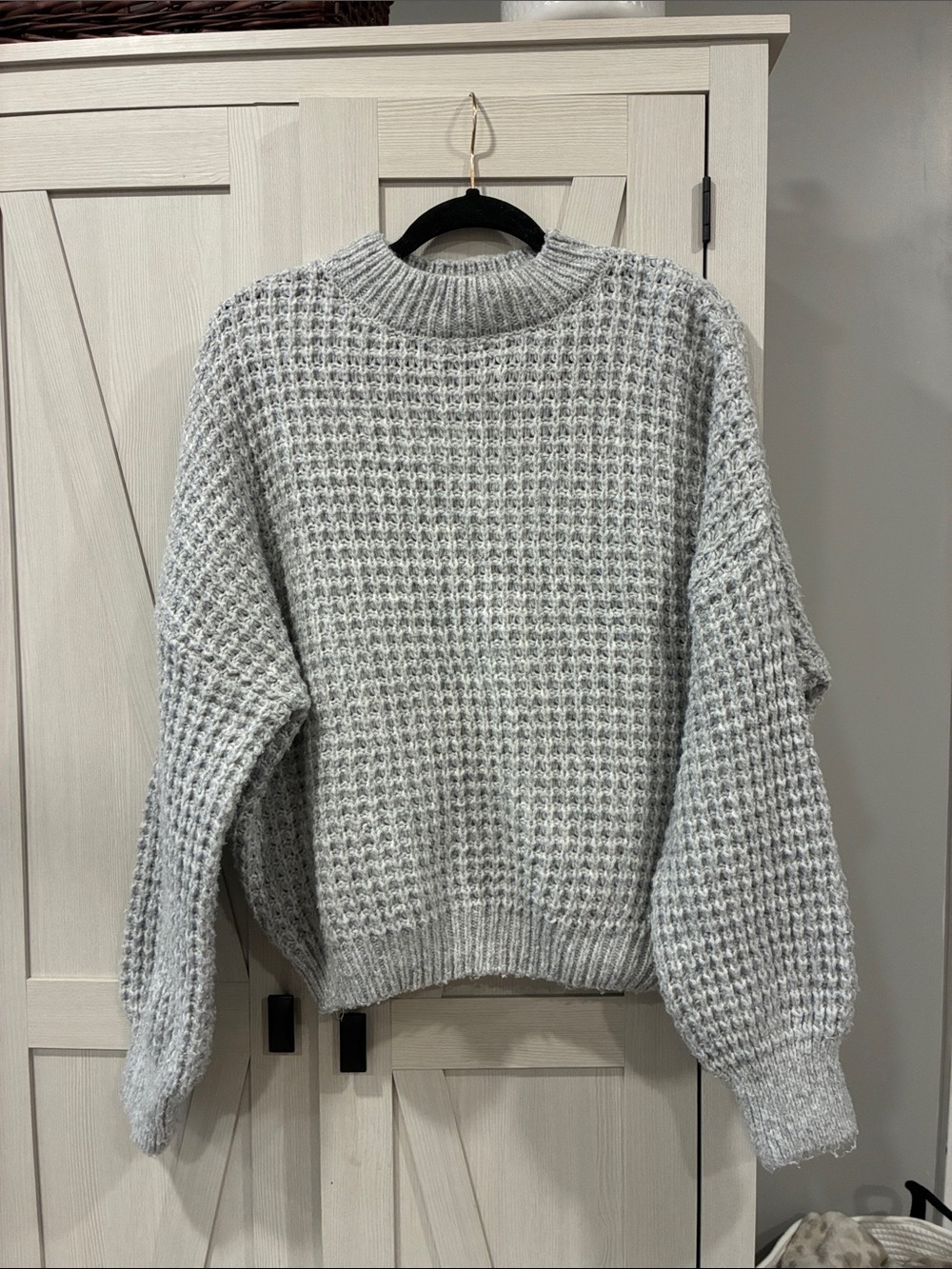 SO Women's Light Gray Waffle Knit Turtleneck Sweater